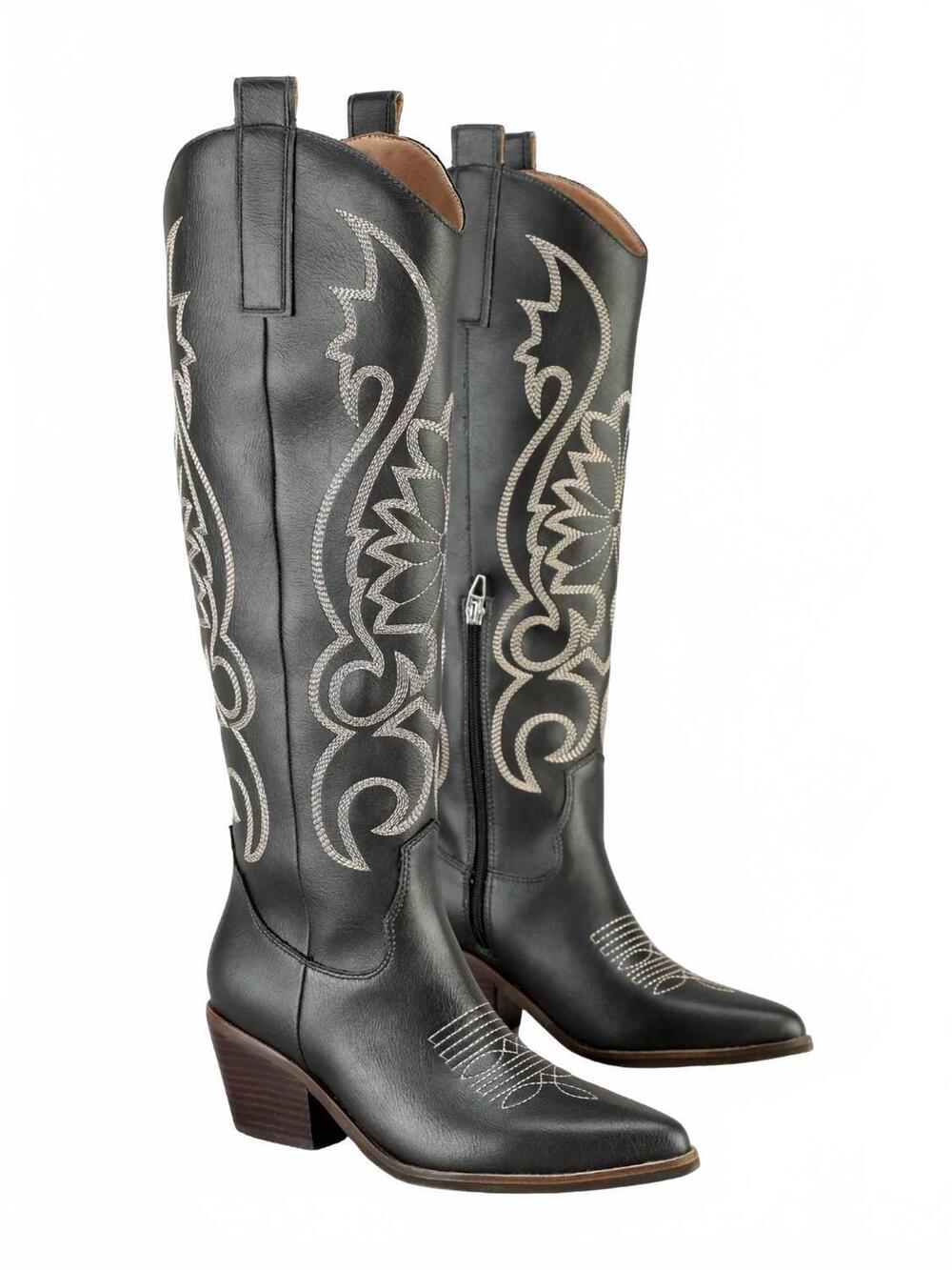 NEW MIIM women's giada embroidered knee high boots in black